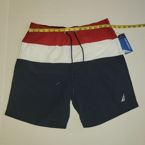 Nautica Mens Classic Fit Colorblock Style Swim Trunks - Size Medium - Picture 6 of 9